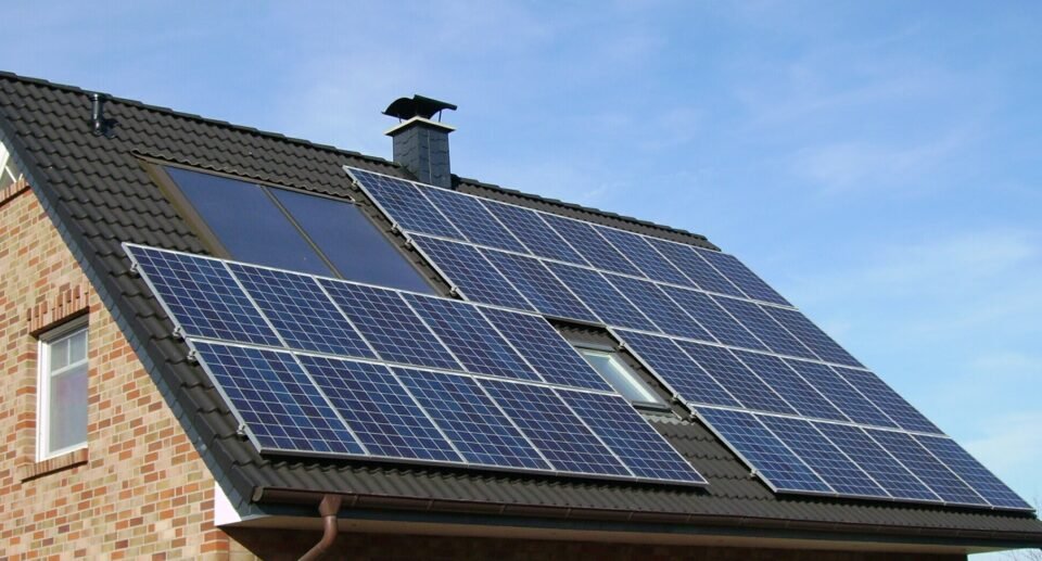 Rows of solar panels on a roof